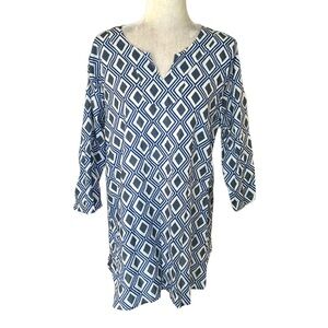 NWT Giardino D’Oriente Italy Blue White Diamond Print Short Kurta Tunic Top - XL